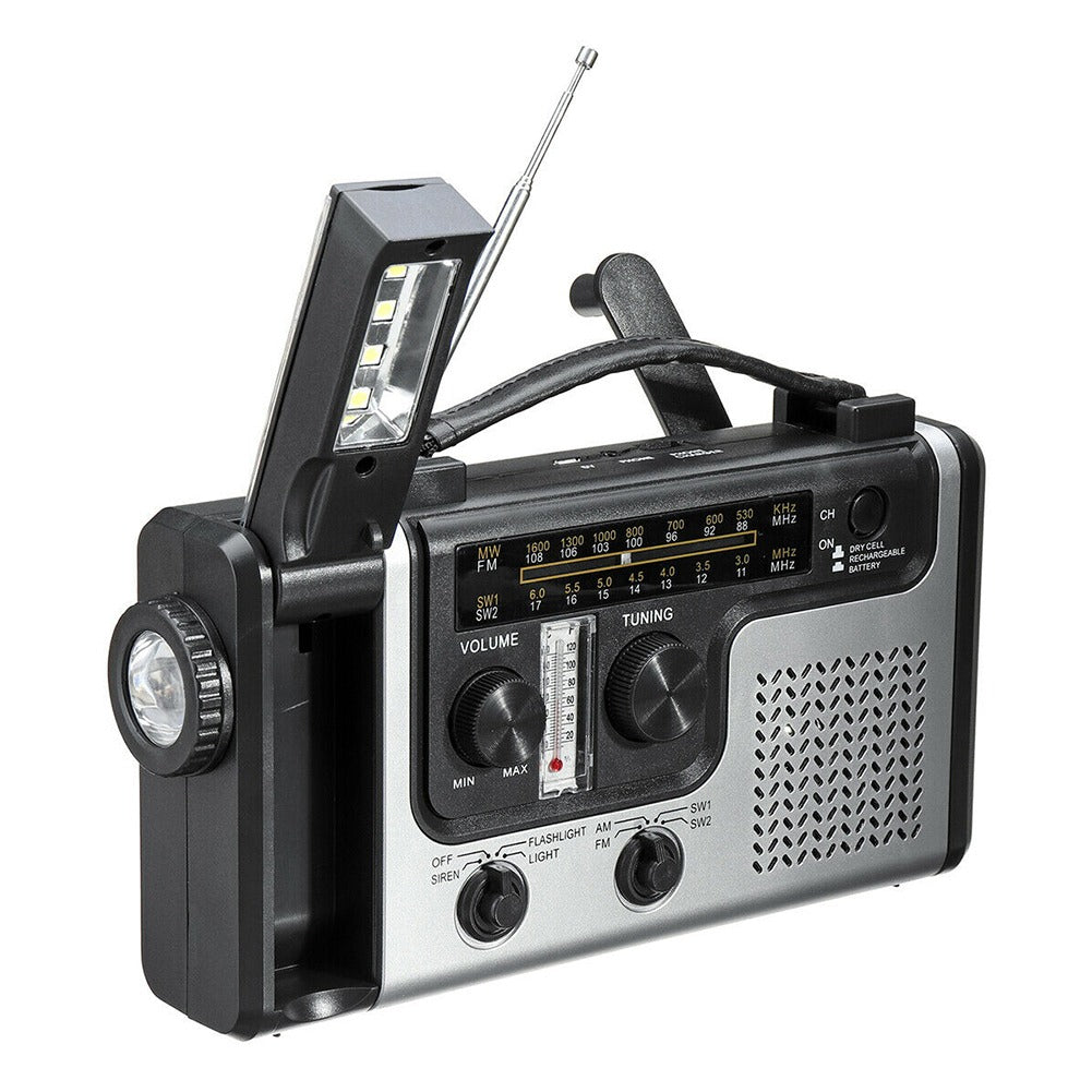 Radio Portable multifonction énergie solaire manivelle Dynamo AM/FM/SW1 météo lampe de poche lumière de lecture LED