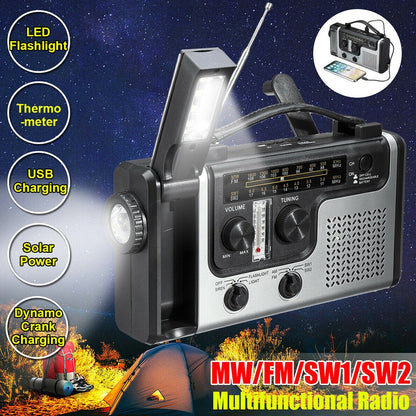 Radio Portable multifonction énergie solaire manivelle Dynamo AM/FM/SW1 météo lampe de poche lumière de lecture LED