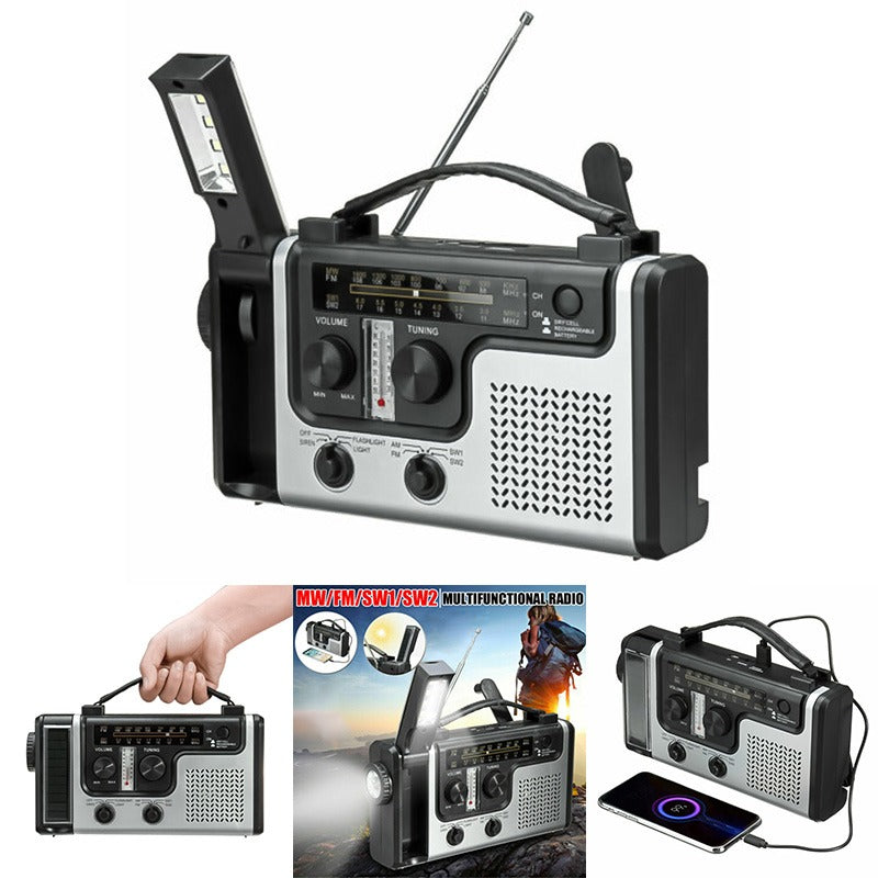 Radio Portable multifonction énergie solaire manivelle Dynamo AM/FM/SW1 météo lampe de poche lumière de lecture LED